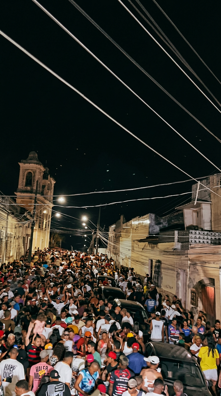Multidão lota a ladeira do Centro Histórico de São Luís à noite